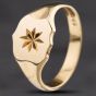 Second Hand 9ct Yellow Gold Shield Shape Diamond Cut Centre Signet Ring 4134979