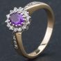 Second Hand 9ct Yellow Gold Oval Amethyst Brilliant Cut Diamonds Cluster Ring 4138065