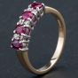 Second Hand 9ct Yellow Gold Oval Ruby and Brilliant Cut Diamond Half Eternity Ring 4138068