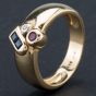 Second Hand 14ct Yellow Gold Brilliant Cut Diamond Ruby and Square Cut Sapphires Ring 4138085