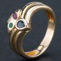 Second Hand 14ct Yellow Gold Diamond Ruby Emerald and Sapphire Rubover Fancy Wishbone Ring 4138090