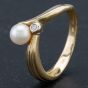 Second Hand 14ct Yellow Gold Cultured Pearl and Brilliant Cut Diamond Set Half Wishbone Ring 4138091
