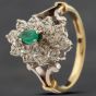 Second Hand 9ct Yellow Gold Emerald & Brilliant Cut Diamond Cluster Ring 41381071
