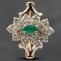 Second Hand 9ct Yellow Gold Emerald & Brilliant Cut Diamond Cluster Ring 41381071