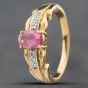 Second Hand 9ct Yellow Gold Pink Sapphire & Brilliant Cut Diamond Cluster Ring 41381205