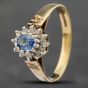 Second Hand 9ct Yellow Gold Blue Topaz & Brilliant Cut Diamond Cluster Ring 41381432