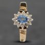 Second Hand 9ct Yellow Gold Blue Topaz & Brilliant Cut Diamond Cluster Ring 41381432