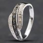 Second Hand 9ct White Gold Brilliant Cut White & Black Diamond Three Row Ring 41381698