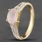 Second Hand 9ct Yellow Gold Oval Cut Rose Quartz & Diamond Set Shoulders Dress Ring 41381716