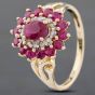 Second Hand 9ct Yellow Gold Ruby & Diamond Oval Three Tier Cluster Ring 41381832