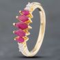 Second Hand 9ct Yellow Gold 0.78ct Marquise Cut Ruby & 0.10ct Single Cut Diamond Five Stone Ring 41381883