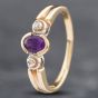 Second Hand 9ct Yellow Gold Amethyst & Diamond Three Stone Ring 41382138