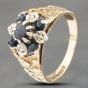 Second Hand Vintage 9ct Yellow Gold Sapphire & Diamond Patterned Shoulders Cluster Ring 41382373