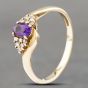 Second Hand 9ct Yellow Gold Amethyst & 0.15ct Brilliant Cut Diamond Cluster Ring 41382413