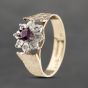 Second Hand 9ct Yellow Gold Ruby & Diamond Flower Cluster Ring 41382423