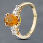 Second Hand 9ct Yellow Gold Citrine & Diamond Oval Dress Ring 41382521