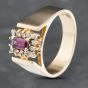 Second Hand Vintage 14ct Yellow Gold Ruby & Diamond Plain Shoulders Cluster Ring 41382596