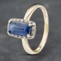 Second Hand 9ct Yellow Gold Sapphire & Diamond Oblong Cluster Ring 41382632