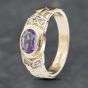 Second Hand 9ct Yellow Gold Amethyst & Diamond Patterned Shoulders Seven Stone Ring 41382640