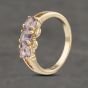 Second Hand 9ct Yellow Gold Amethyst Openwork Shoulders Three Stone Ring 41382999