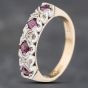 Second Hand 9ct Yellow Gold Ruby & 0.03ct Diamond Half Eternity Ring 41383077