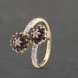Second Hand 9ct Yellow Gold Amethyst & 0.01ct Diamond Double Cross Over Cluster Ring 41383291