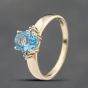 Second Hand 9ct Yellow Gold Blue Topaz & 0.03ct Diamond Oval Seven Stone Ring 41383303