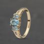 Second Hand 9ct Yellow Gold Blue Topaz & Diamond Oval Seven Stone Ring 41383391