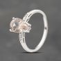Second Hand 9ct White Gold Morganite & 0.25ct Brilliant Cut Diamond Pear Shaped Dress Ring 41383396