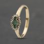 Second Hand 9ct Yellow Gold Emerald & Diamond Boat Shaped Cluster Ring 41383398