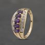 Second Hand 9ct Yellow Gold Amethyst & Diamond Three Row Ring 41383402