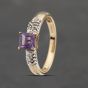 Second Hand 9ct Yellow Gold Amethyst & Diamond Dress Ring 41383403