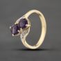 Second Hand 9ct Yellow Gold Amethyst & 0.12ct Brilliant Cut Diamond Twist Two Stone Ring 41383531