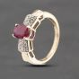 Second Hand 9ct Yellow Gold Ruby & 0.05ct Diamond Oval Pave Shoulders Dress Ring 41383587