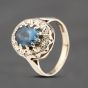 Second Hand 9ct Yellow Gold Blue Topaz & 0.12ct Diamond Large Oval Cluster Ring 41383590