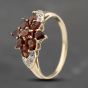 Second Hand 9ct Yellow Gold Garnet & Diamond Boat Shaped Cluster Ring 41383622