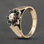 Second Hand Vintage 9ct Yellow Gold Sapphire & Diamond Flower Cluster Ring 41383629