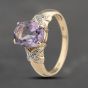 Second Hand 9ct Yellow Gold Amethyst & Diamond Set Shoulders Dress Ring 41383638
