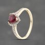 Second Hand 9ct Yellow Gold Diamond & 0.03ct Brilliant Cut Synthetic Heart Shape Ruby Cluster Ring 41383669