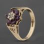 Second Hand 9ct Yellow Gold Ruby & Diamond Cluster Ring 41383750