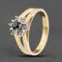 Second Hand Vintage 18ct Yellow Gold Sapphire & Diamond Cluster Ring 41383775