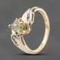 Second Hand 9ct Yellow Gold Peridot & Diamond Pear Shaped Shoulder Set Solitaire Ring 41383788