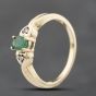 Second Hand 9ct Yellow Gold 0.33ct Emerald & 0.01ct Brilliant Cut Diamond Three Stone Ring 41383799