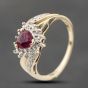 Second Hand 9ct Yellow Gold Synthetic Ruby & Diamond Heart Cluster Ring 41383843
