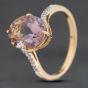 Second Hand 9ct Yellow Gold Amethyst & 0.06ct Diamond Oval Dress Ring 41383917
