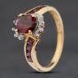 Second Hand 9ct Yellow Gold Garnet & 0.10ct Diamond & Pink Tourmaline Oval Twist Cluster Ring 41383922