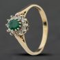 Second Hand 9ct Yellow Gold Emerald & 0.18ct Diamond Flower Cluster Ring 41384010