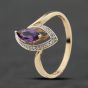 Second Hand 9ct Yellow Gold Amethyst & 0.10ct Diamond Marquise Shaped Dress Ring 41384013
