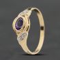Second Hand 9ct Yellow Gold Amethyst & 0.01ct Diamond Marquise Shaped Dress Ring 41384014