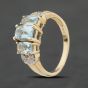 Second Hand 9ct Yellow Gold Blue Topaz & 0.04ct Diamond Dress Ring 41384019